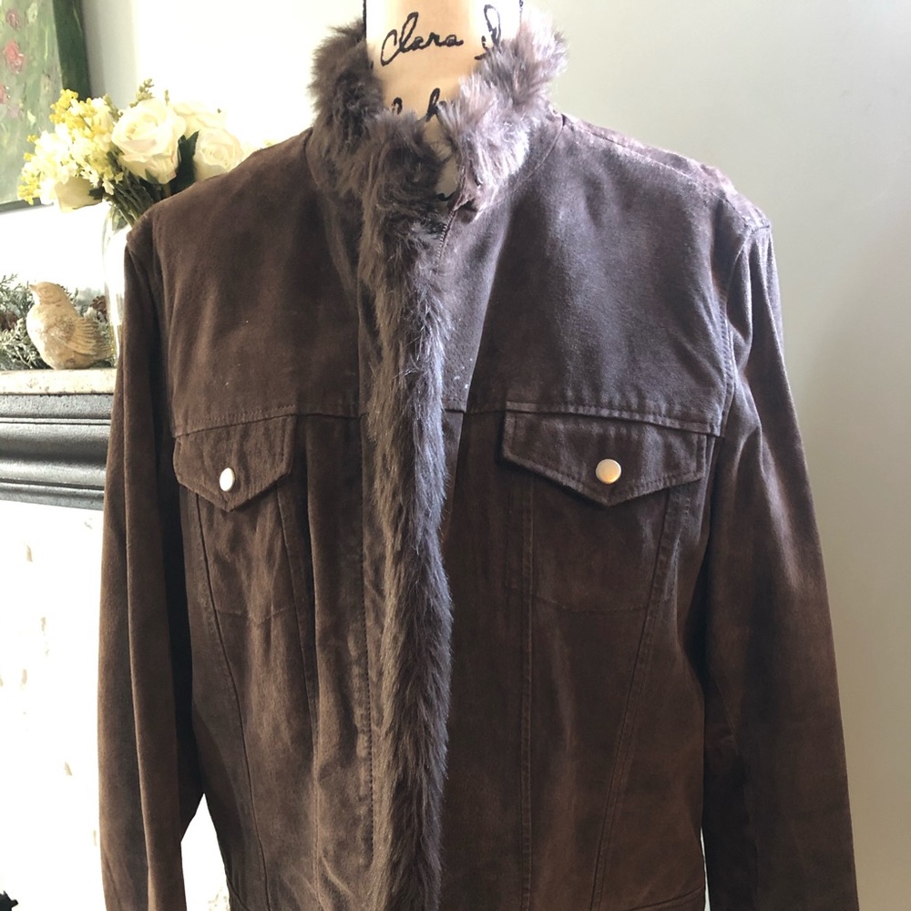 Brown Suede Jacket with Faux Fur